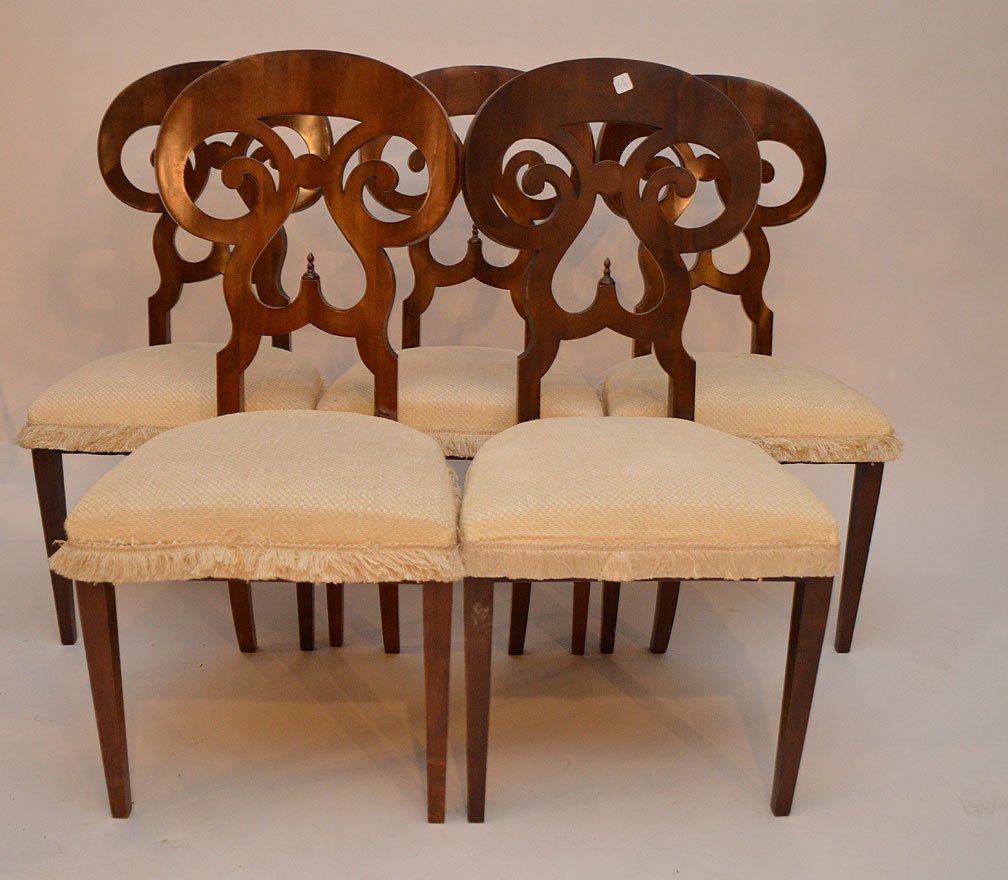 Set of 5 mahogany chairs, pierced and scrolling design, (1 of 5)
