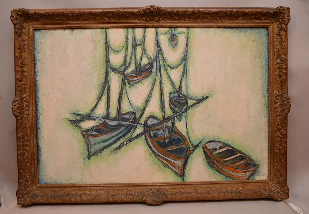 Gustavo Novoa (Chilean, born 1941) "Sailboats" oil on: Gustavo Novoa (Chilean, born 1941) "Sailboats" oil on canvas, 24" x 36"
