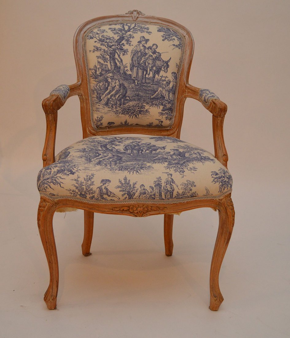 Partial white washed French style arm chair with blue (1 of 4)