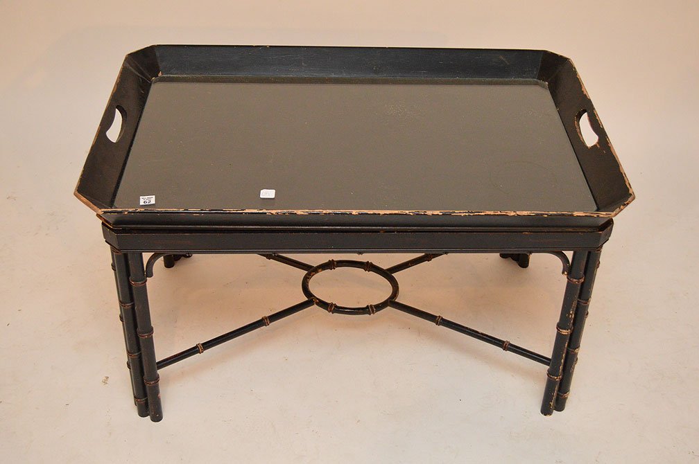 Vintage bamboo style coffee table, Baker label, 22"h x (1 of 4)