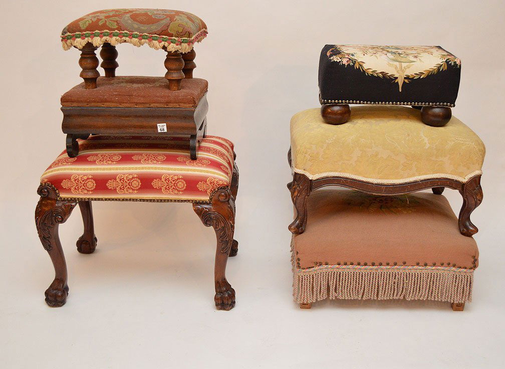 6 assorted foot stools, 1 fine reproduction and 5 (1 of 7)