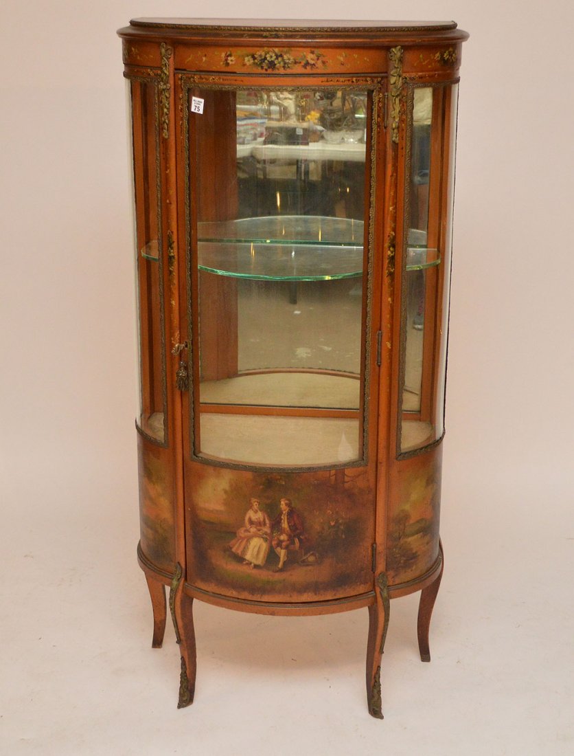 Verni Martin style vitrine, 3 bowed glass panels, (1 of 5)
