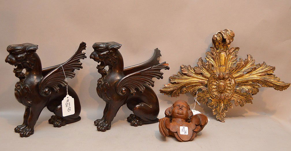 Carved wood lot pcs, incl; pair of nasty mythological (1 of 4)