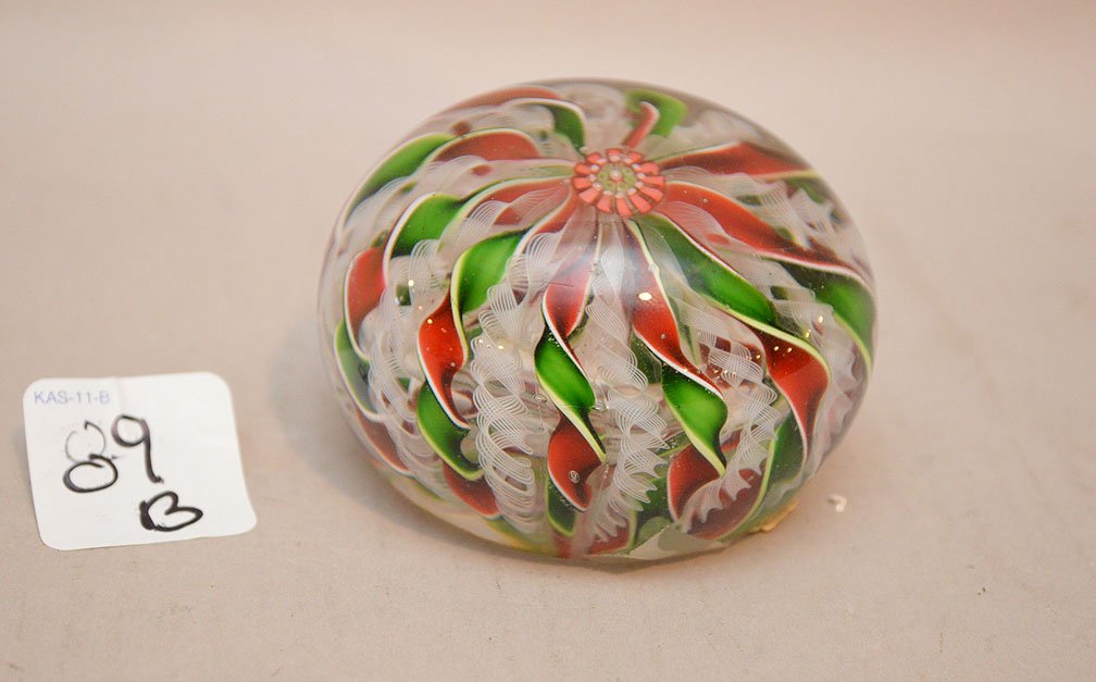 Paperweight, Antique St. Louis, red and green twist (1 of 3)