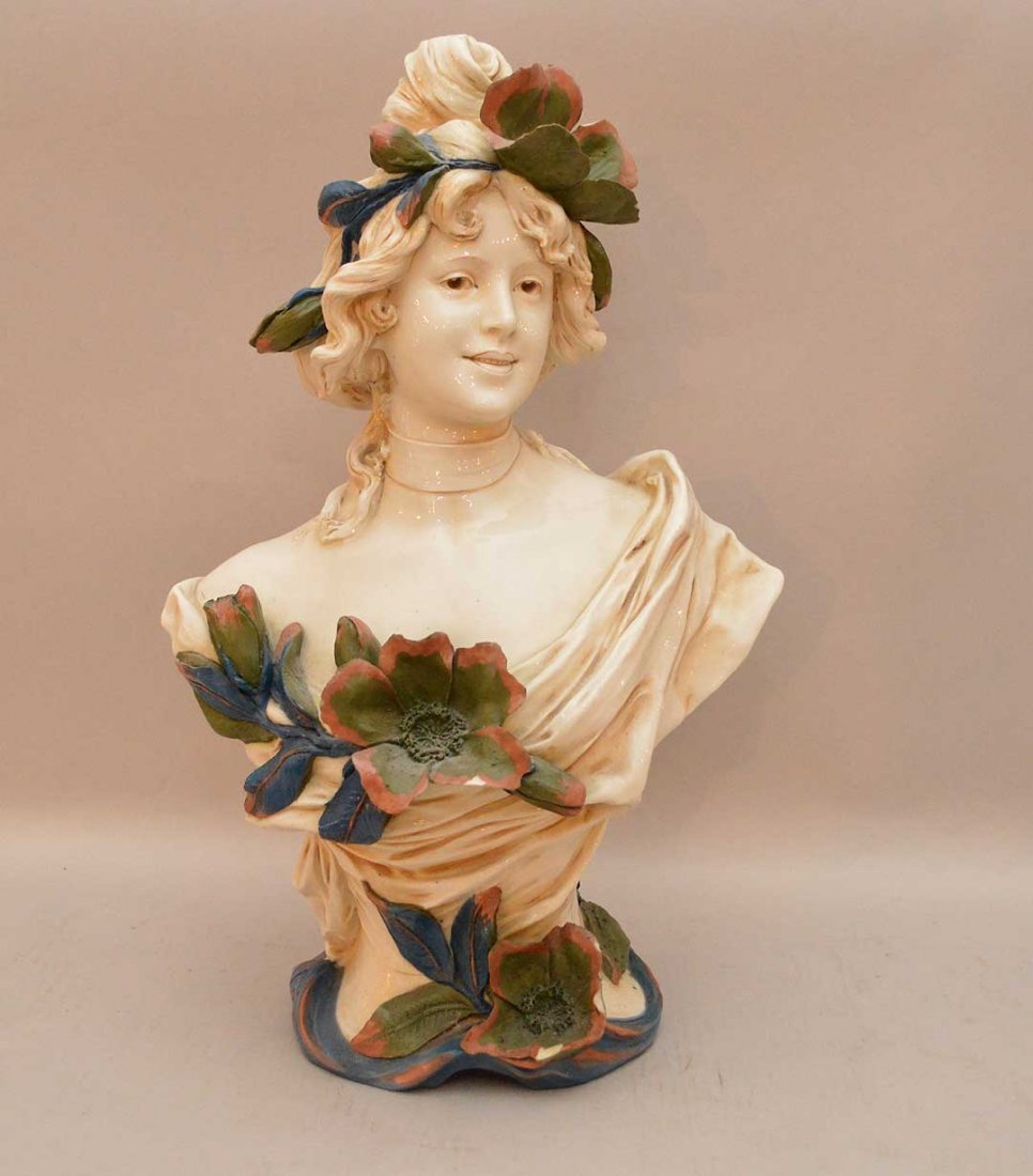 Royal Dux bust, 15"h (4 chips to flowers) (1 of 6)