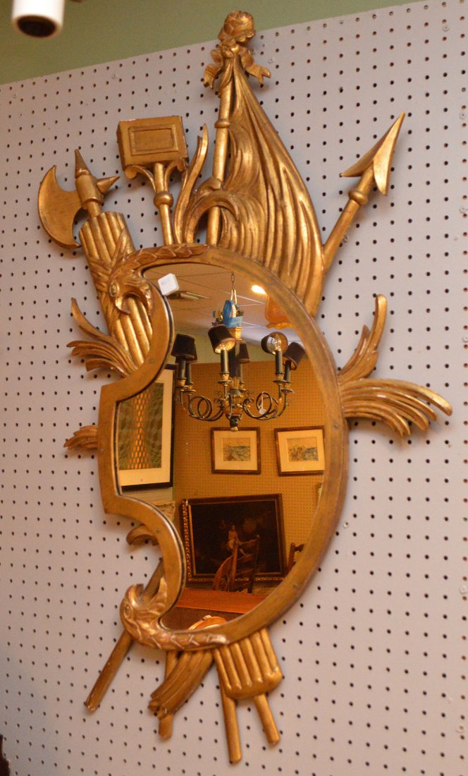 Trophy motif gilded mirror with eagle heads (1 of 2)