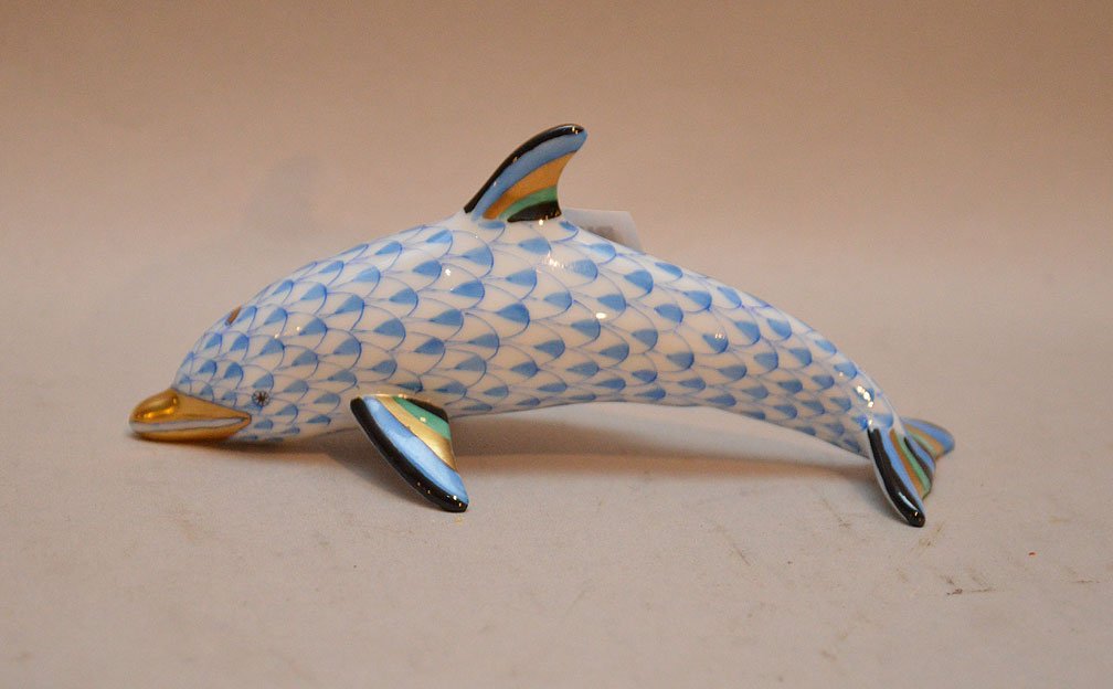 Herend miniature dolphin, 1 7/8"h x 4 1/4"w (1 of 2)