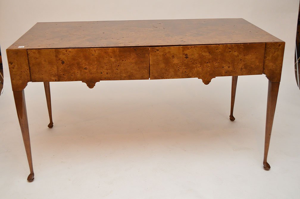 Burled 2 drawer desk/console on Queen Ann legs, 30"h x (1 of 8)