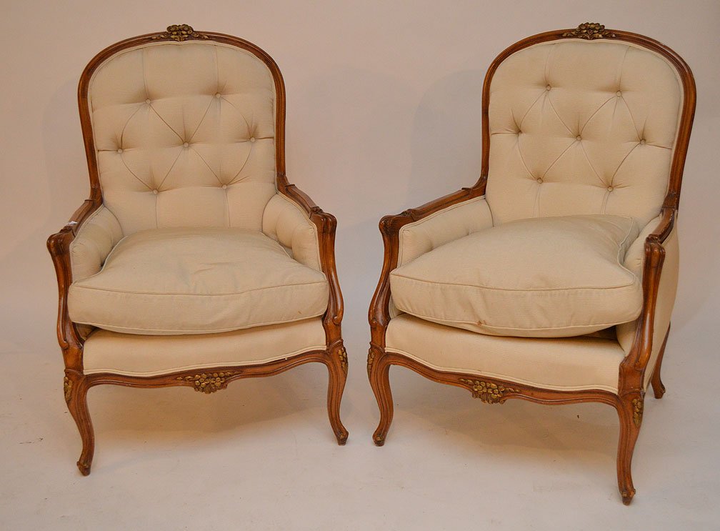 Pair French style bergeres with tufted back and single (1 of 3)