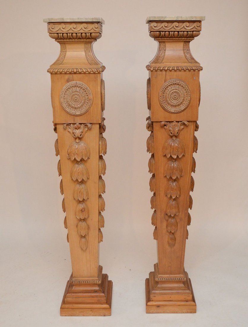 Pair decorative carved pedestals, carved bellflowers (1 of 10)