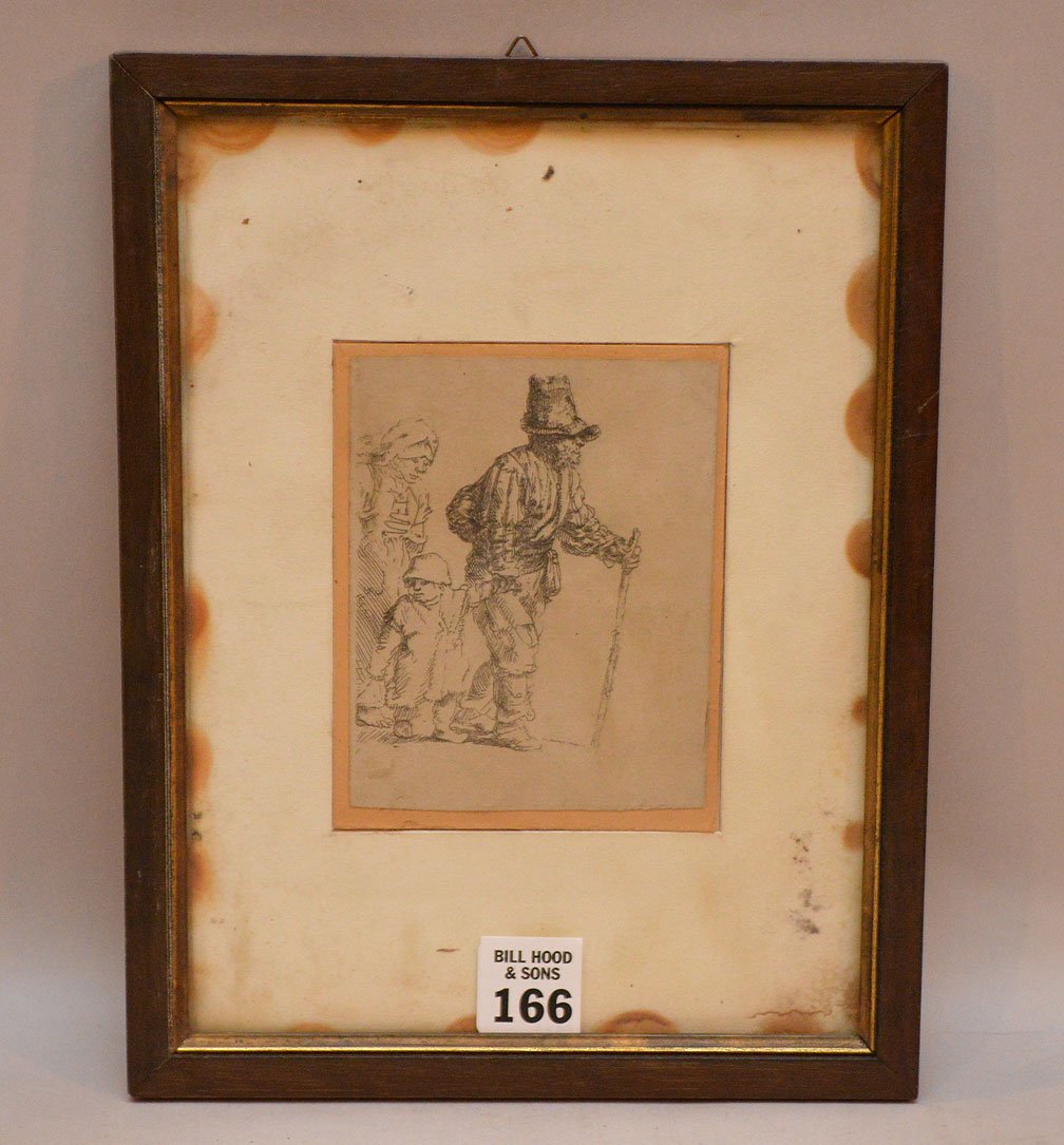 Rembrandt etching, “Peasant Family on the Tramp”, image: Rembrandt etching, “Peasant Family on the Tramp”, image size 4 ½ x 3 ½ “