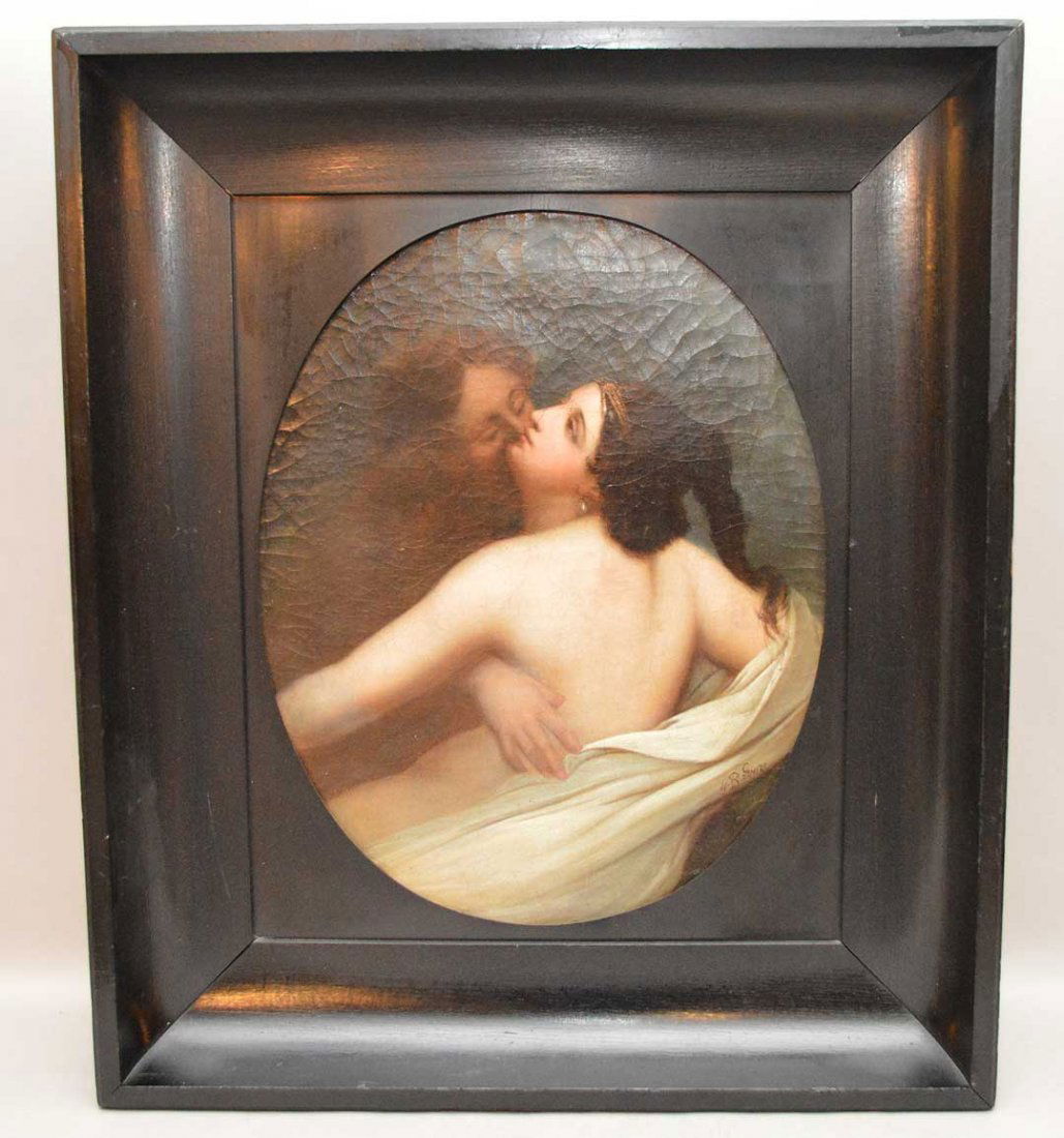 19th Century Continental School oil on canvas, "Lovers" (1 of 7)