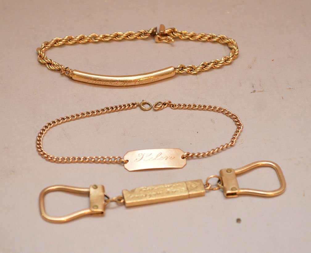 Lot of 14kt gold inscribed pieces, key chain and 2 (1 of 3)