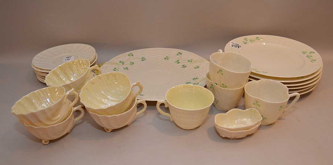 28 pcs Irish "Belleek" Porcelain:  1 platter, 10 cups, (1 of 3)