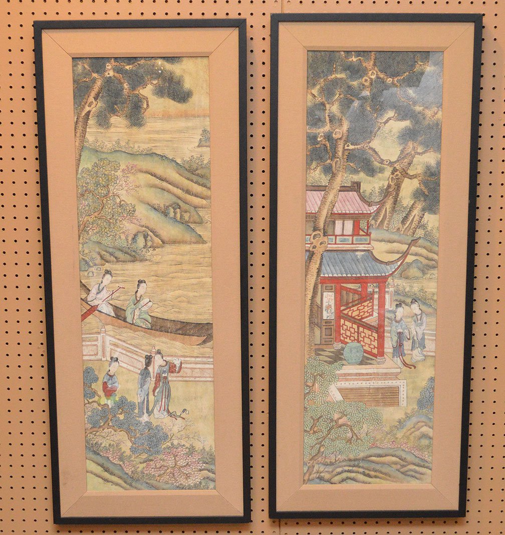 Pr. Chinese Watercolor paintings, Landscapes, figures, (1 of 5)