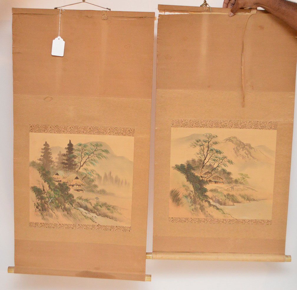 Pr. Chinese Scroll Paintings: Watercolor landscapes on (1 of 4)