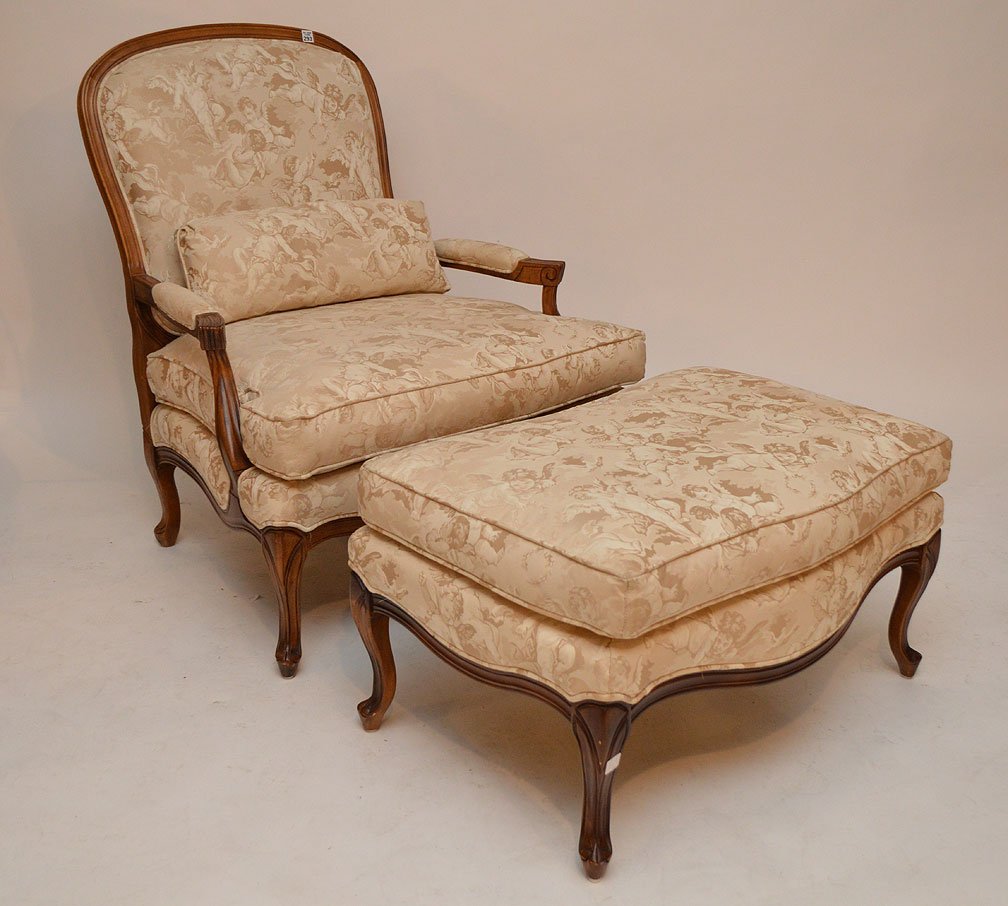 French style Fauteuil and ottoman with cherub printed (1 of 8)