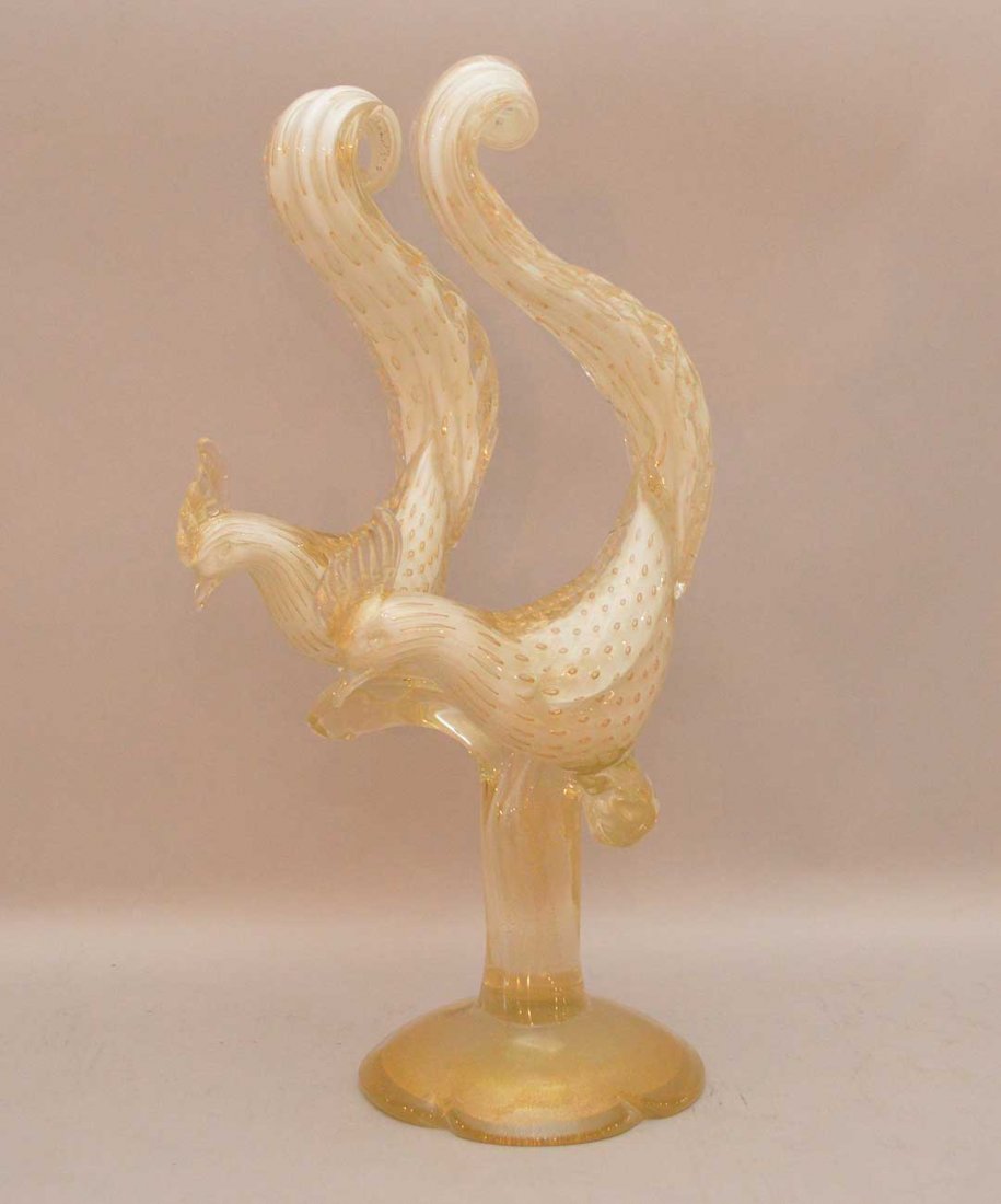 Murano double bird on branch, unsigned, 16 1/2"h x 8 (1 of 4)