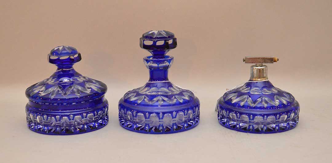 3 cobalt cut to clear glass pieces, lighter (3 3/4"h), (1 of 1)