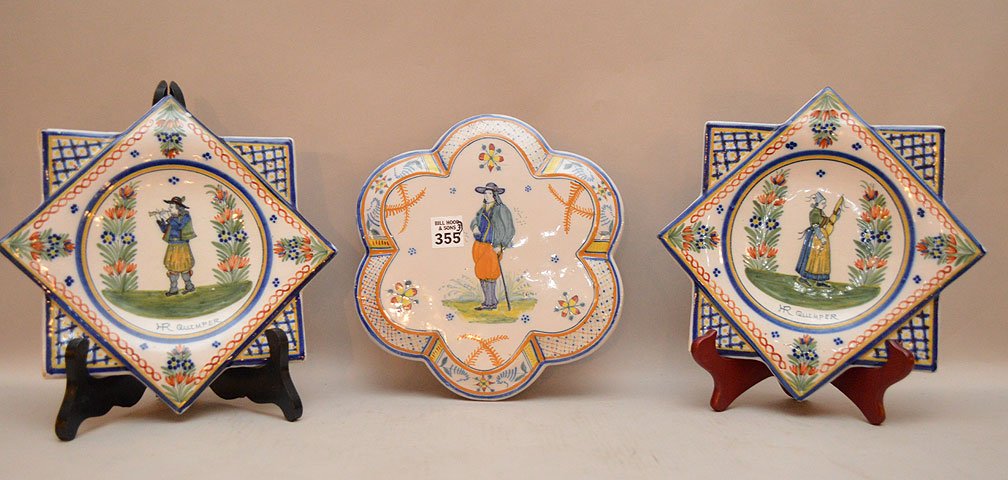 3 pcs. Quimper, pair of star shaped plates (10"w) and (1 of 7)