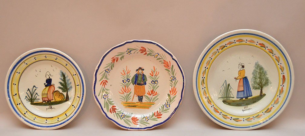 3 assorted Quimper plates (slight roughage to one and (1 of 5)