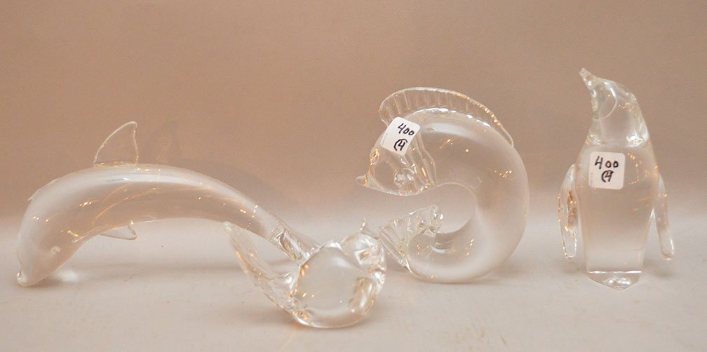 4 Steuben pcs, bird (5 3/4"h) (chip on beak), fish (5 (1 of 2)