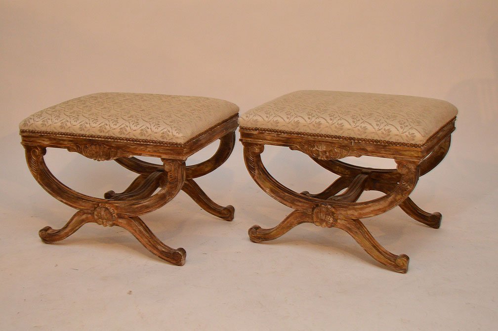 Pair of decorative stools, upholstered tops (1 of 2)