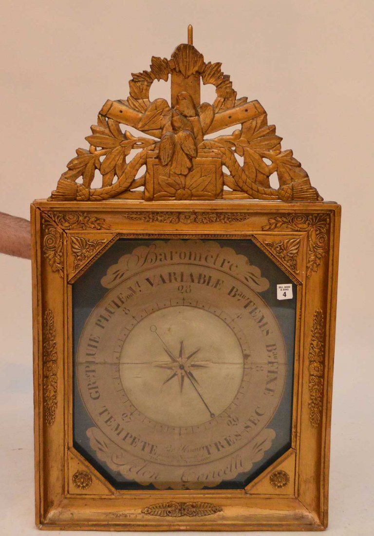 19th Century Carved Giltwood Barometer with handpainted (1 of 6)