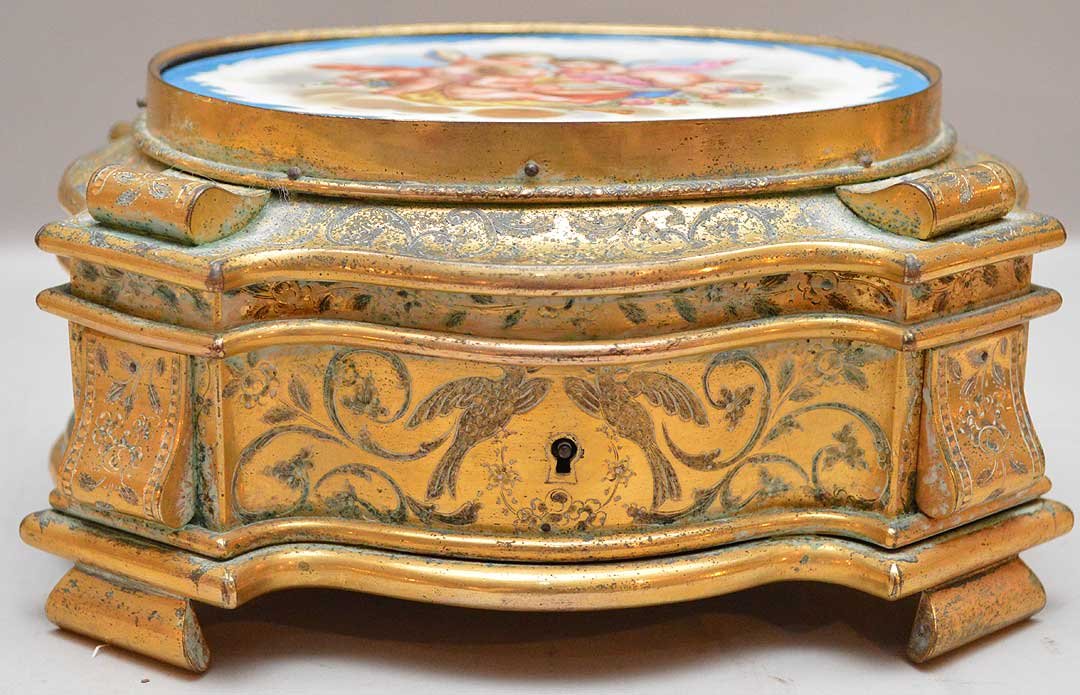 Antique Gilt Bronze & Porcelain Box with angel motif. (1 of 10)