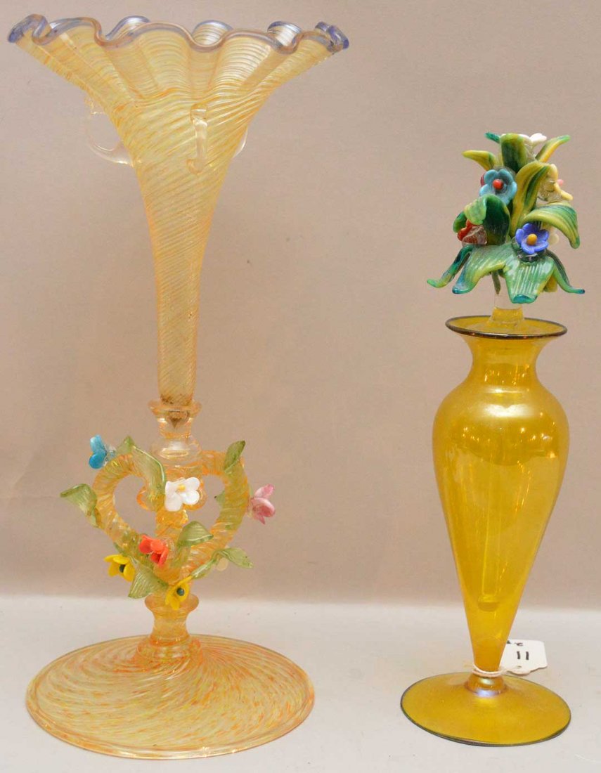 Venetian Glass Vase with ruffled rim and Perfume Bottle (1 of 6)