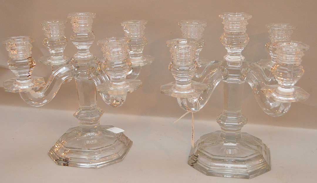 Pair Baccarat 5 Light Candelabra.  Condition: good. Ht. (1 of 3)
