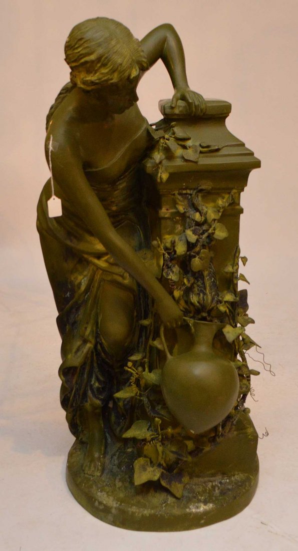 Large Bronze Sculpture with green patina signed Moreau. (1 of 6)