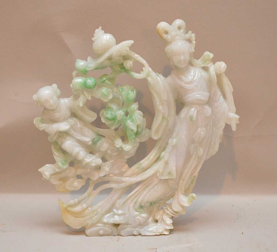 Chinese Carved Jade Group white moving to green in (1 of 2)