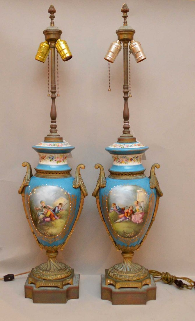 Pair of French covered bronze and porcelain urns as (1 of 10)