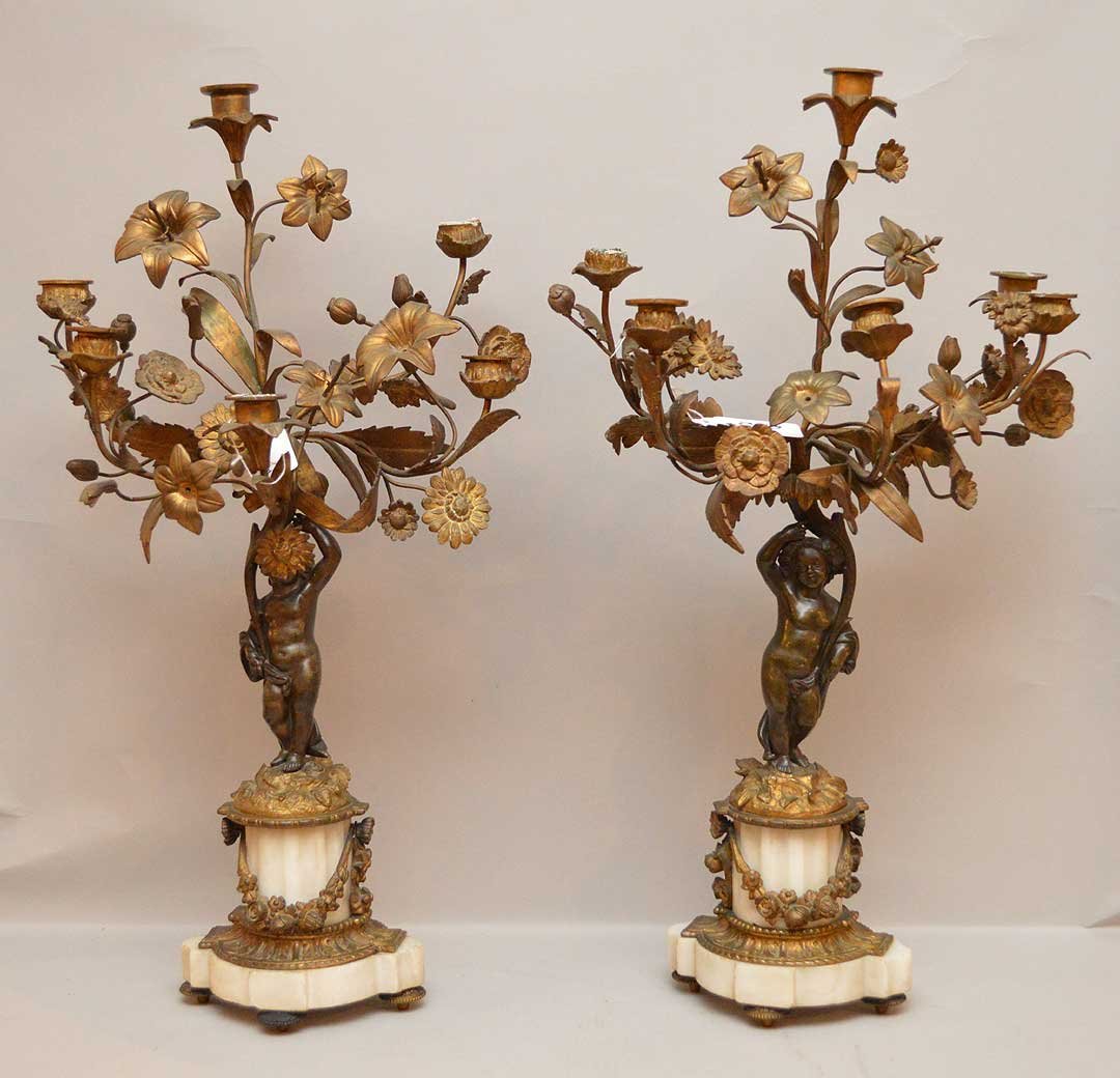 Pair of 6 light figural bronze and marble candelabra (1 of 10)