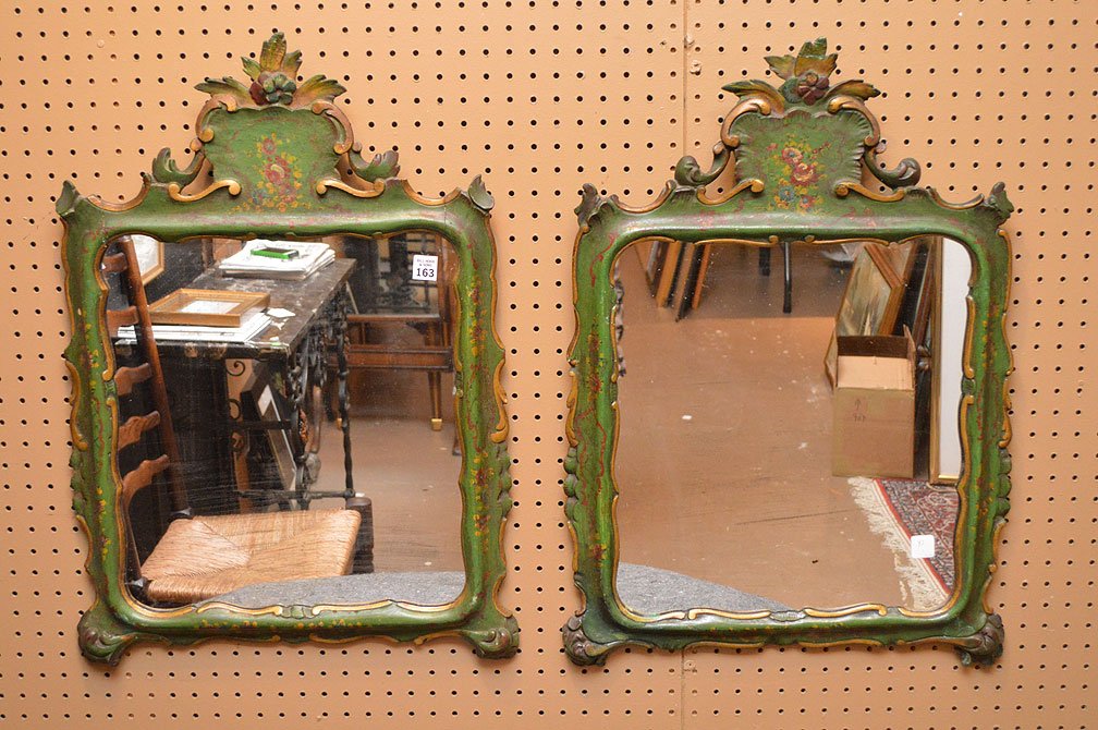 Pair Continental green painted mirrors, 28"h x 19"w (1 of 6)