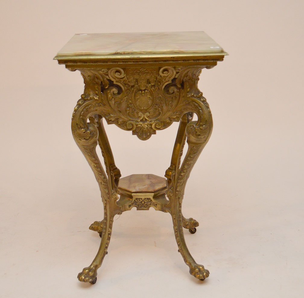 Bronze or brass occasional table with onyx top and (1 of 4)