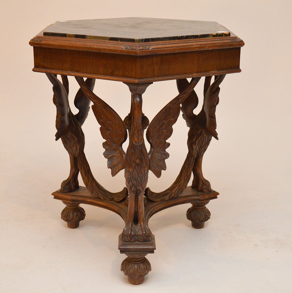 Hexagonal shape occasional table with 3 carved bird (1 of 3)