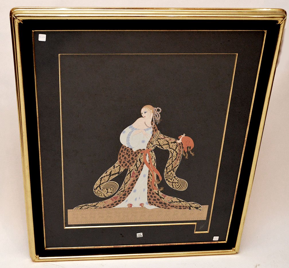 Erte' Serigraph, Lady in fancy coat, hand signed and (1 of 4)