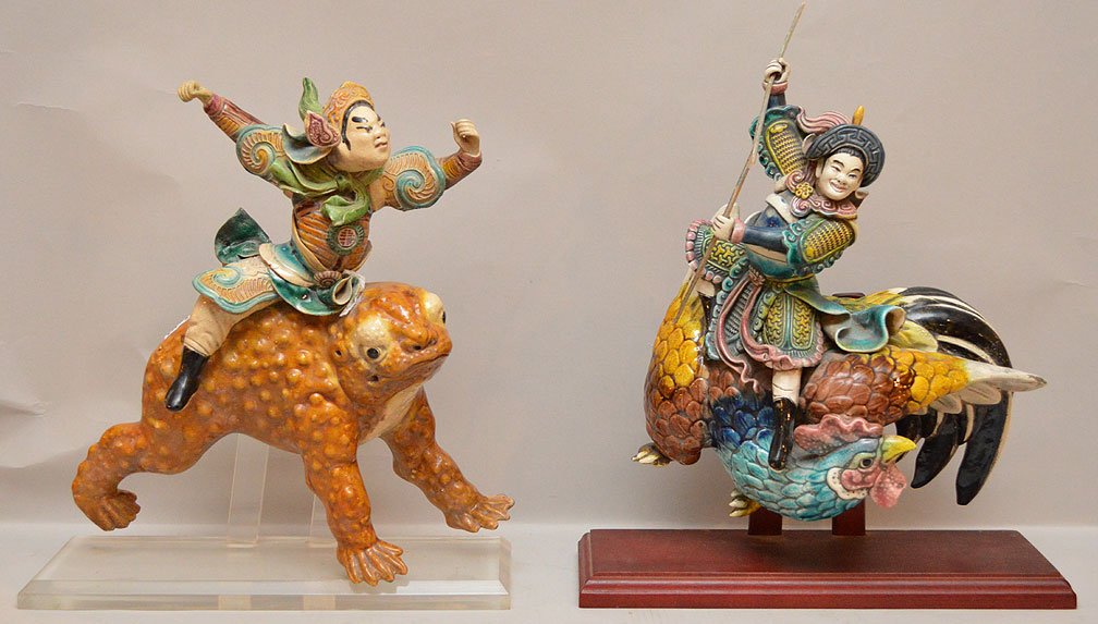 2 Chinese pottery roof top tiles, mounted as sculptures (1 of 5)