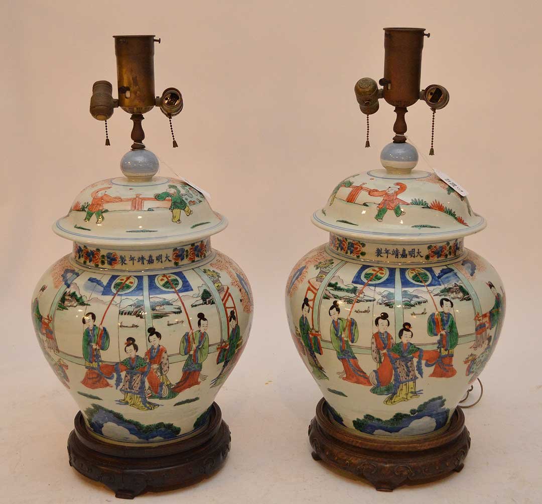 Pair Chinese porcelain oversized ginger jar lamps, (1 of 9)