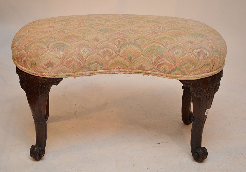 19th c. carved walnut kidney shape bench (1 of 4)