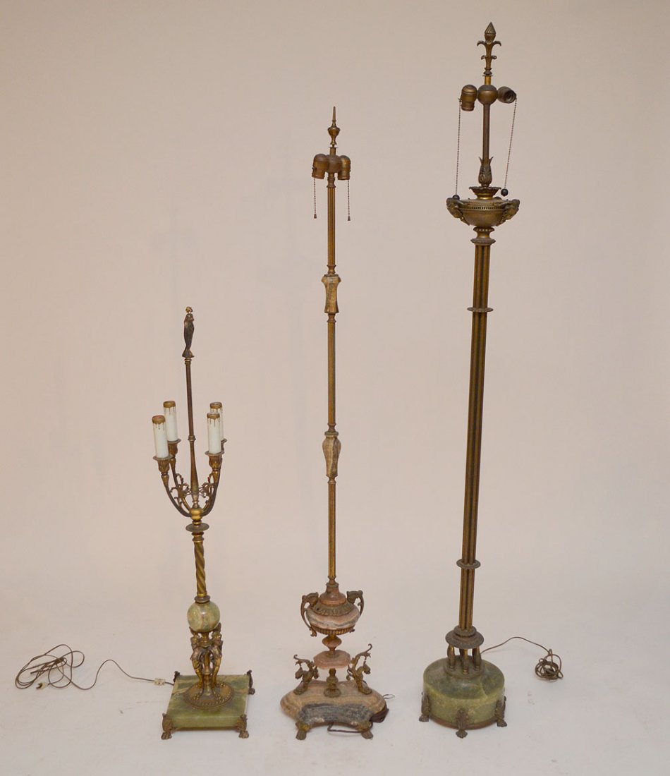 (3) lamps, Gilt metal, bronze, green onyx and pink (1 of 4)