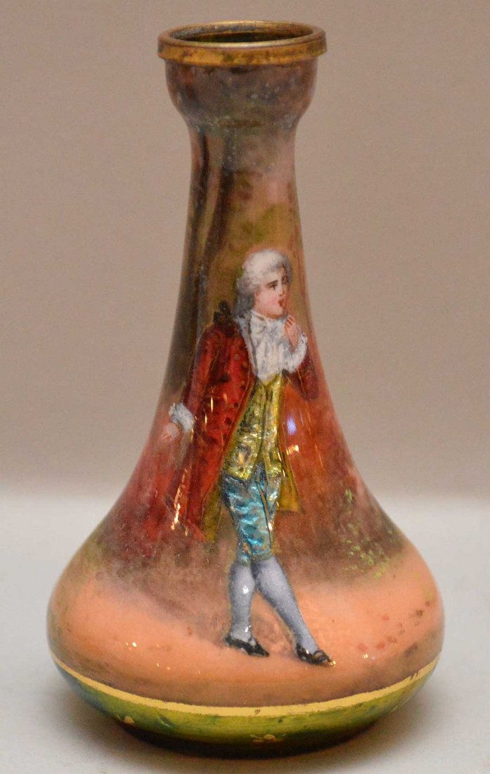 Miniature French enamel vase with boy, 3"h (1 of 5)