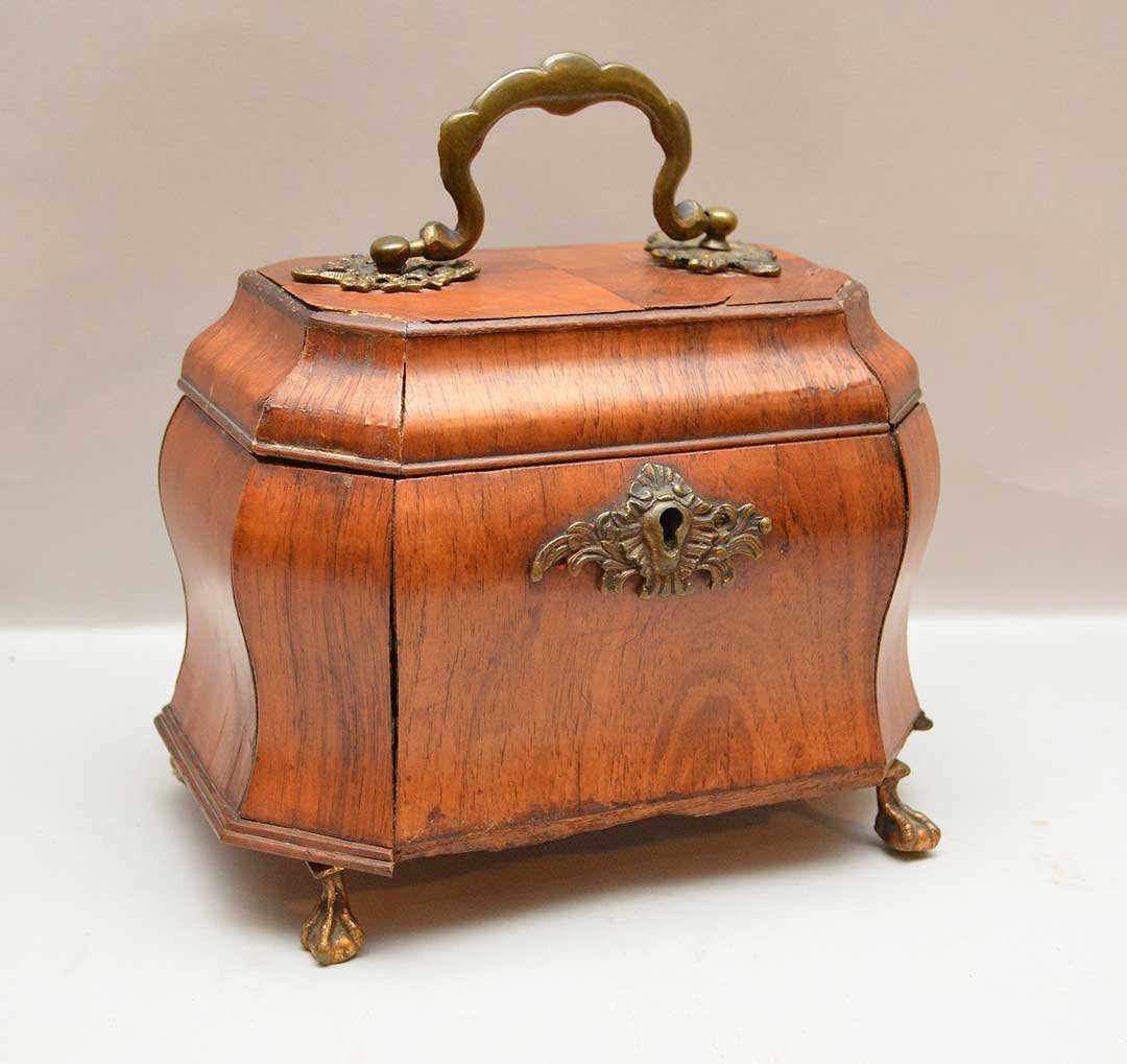 !9th c. tea caddy with 3 fitted metal tea containers, 6 (1 of 5)