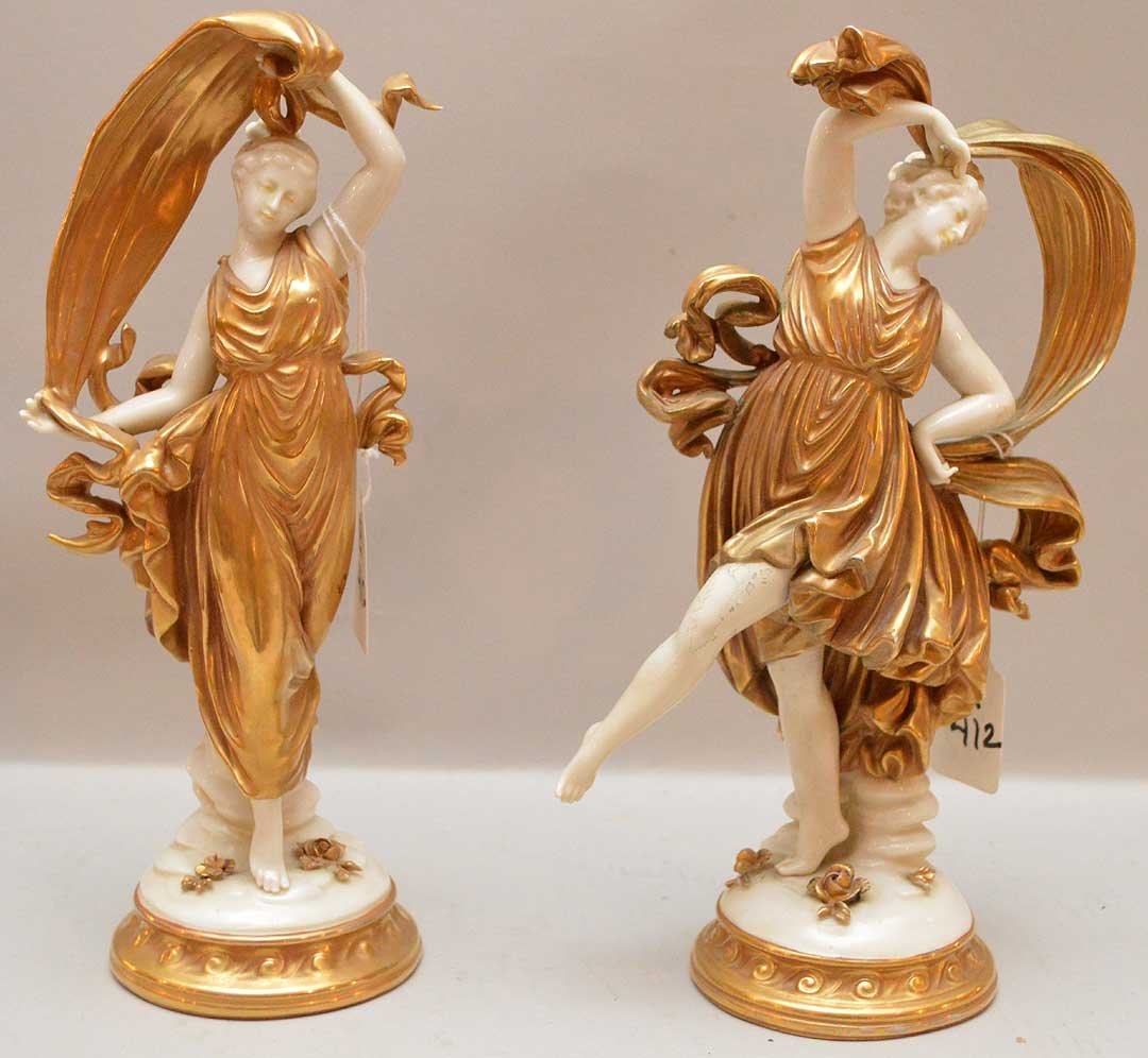 Pair of dancing Capodimonte ladies, 10"h (1 of 6)