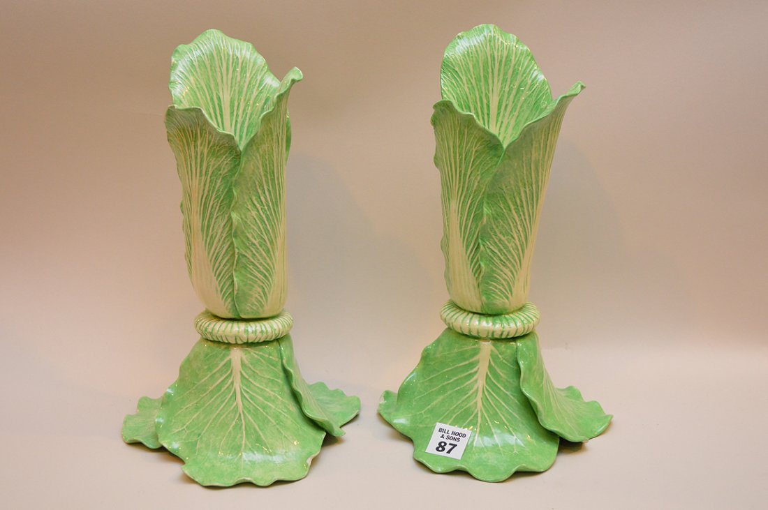 Pair Dodie Thayer lettuce leaf candlesticks, signed Au (1 of 6)