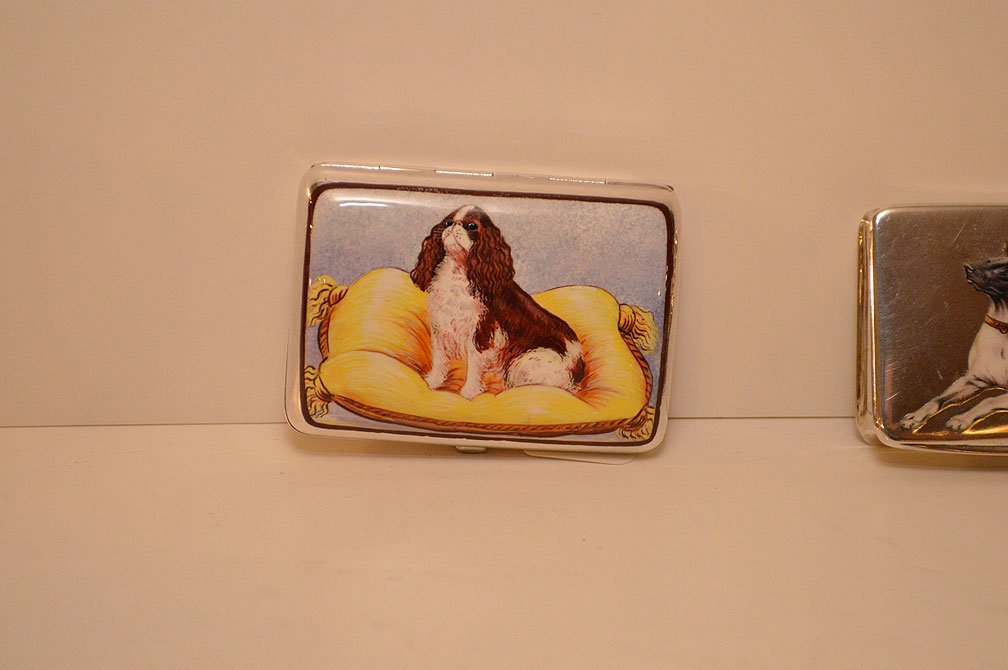 English Sterling & Enamel Box.  The top depicting a (1 of 4)