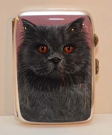 English Sterling & Enamel Case with a portrait of a cat (1 of 3)
