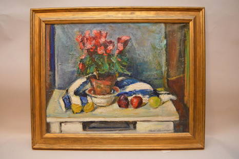 Karl Larsen (Denmark 1897 - 1977) oil on canvas, Sill: Karl Larsen (Denmark 1897 - 1977) oil on canvas, Sill life, 20"x 25-3/4"